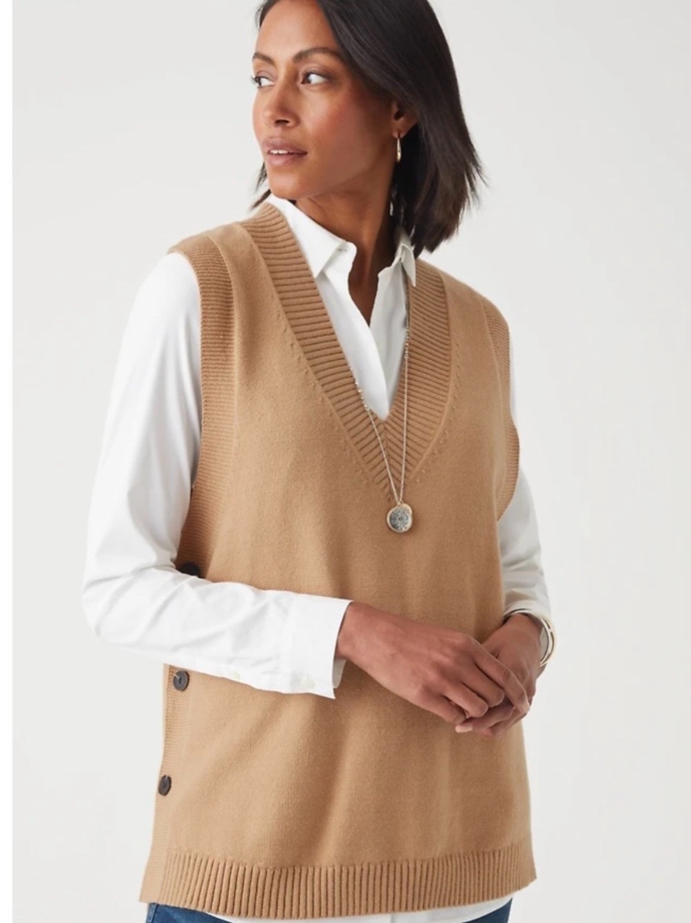 J. Jill camel brown side-button knit sweater vest size 3X